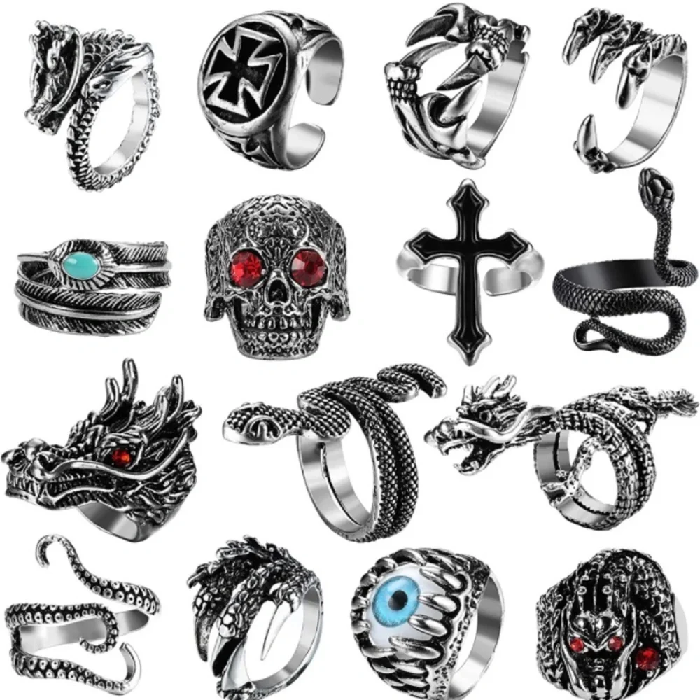 15Pcs Vintage Punk Rings